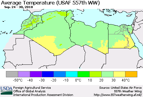North Africa Average Temperature (USAF 557th WW) Thematic Map For 9/24/2018 - 9/30/2018
