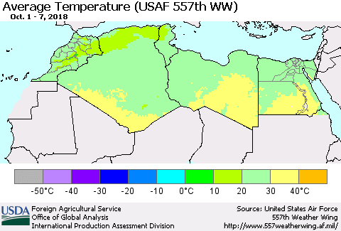 North Africa Average Temperature (USAF 557th WW) Thematic Map For 10/1/2018 - 10/7/2018