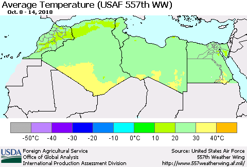North Africa Average Temperature (USAF 557th WW) Thematic Map For 10/8/2018 - 10/14/2018