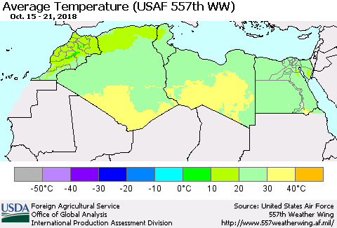 North Africa Average Temperature (USAF 557th WW) Thematic Map For 10/15/2018 - 10/21/2018