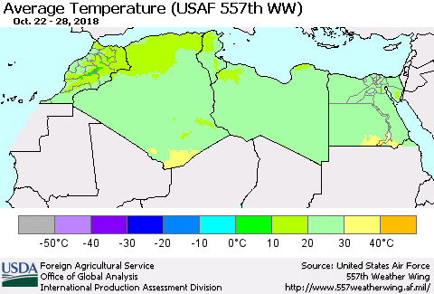 North Africa Average Temperature (USAF 557th WW) Thematic Map For 10/22/2018 - 10/28/2018