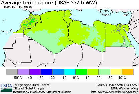 North Africa Average Temperature (USAF 557th WW) Thematic Map For 11/12/2018 - 11/18/2018