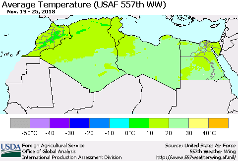North Africa Average Temperature (USAF 557th WW) Thematic Map For 11/19/2018 - 11/25/2018