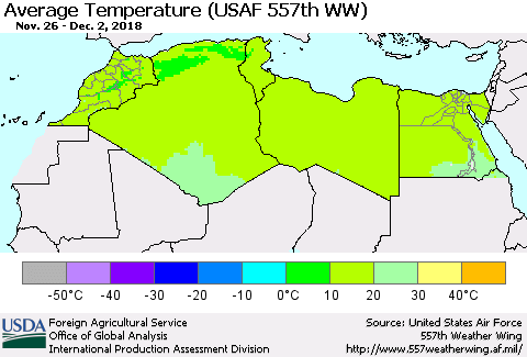 North Africa Average Temperature (USAF 557th WW) Thematic Map For 11/26/2018 - 12/2/2018