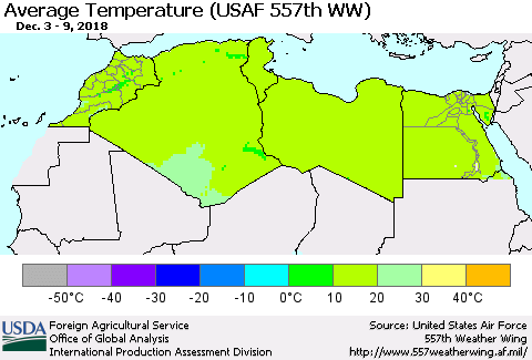 North Africa Average Temperature (USAF 557th WW) Thematic Map For 12/3/2018 - 12/9/2018