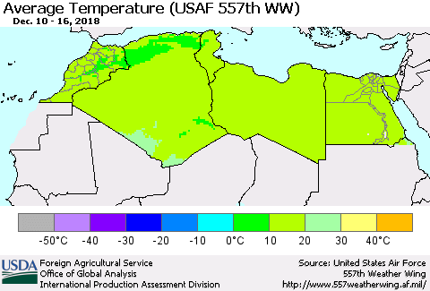 North Africa Average Temperature (USAF 557th WW) Thematic Map For 12/10/2018 - 12/16/2018