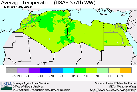 North Africa Average Temperature (USAF 557th WW) Thematic Map For 12/24/2018 - 12/30/2018
