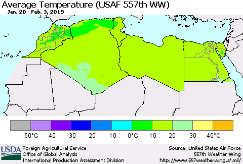 North Africa Average Temperature (USAF 557th WW) Thematic Map For 1/28/2019 - 2/3/2019
