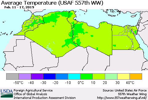 North Africa Average Temperature (USAF 557th WW) Thematic Map For 2/11/2019 - 2/17/2019