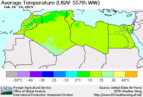 North Africa Average Temperature (USAF 557th WW) Thematic Map For 2/18/2019 - 2/24/2019