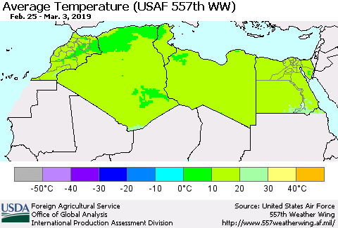 North Africa Average Temperature (USAF 557th WW) Thematic Map For 2/25/2019 - 3/3/2019