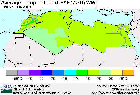 North Africa Average Temperature (USAF 557th WW) Thematic Map For 3/4/2019 - 3/10/2019