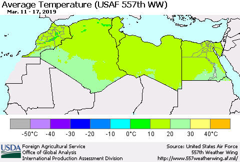 North Africa Average Temperature (USAF 557th WW) Thematic Map For 3/11/2019 - 3/17/2019