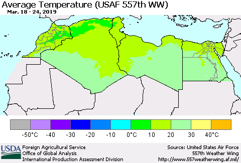 North Africa Average Temperature (USAF 557th WW) Thematic Map For 3/18/2019 - 3/24/2019