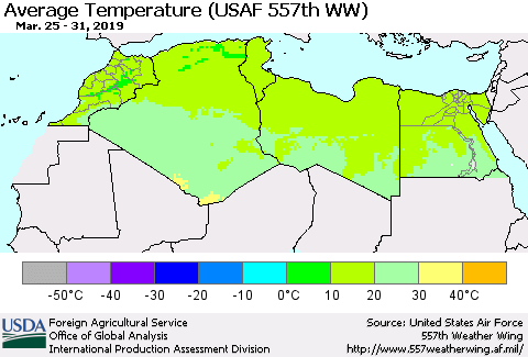 North Africa Average Temperature (USAF 557th WW) Thematic Map For 3/25/2019 - 3/31/2019