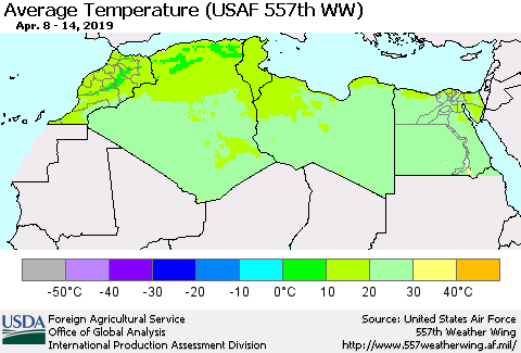 North Africa Average Temperature (USAF 557th WW) Thematic Map For 4/8/2019 - 4/14/2019