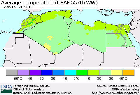 North Africa Average Temperature (USAF 557th WW) Thematic Map For 4/15/2019 - 4/21/2019