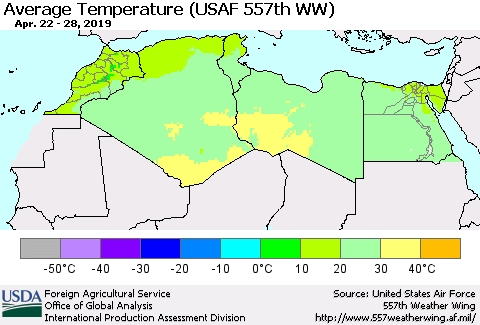 North Africa Average Temperature (USAF 557th WW) Thematic Map For 4/22/2019 - 4/28/2019