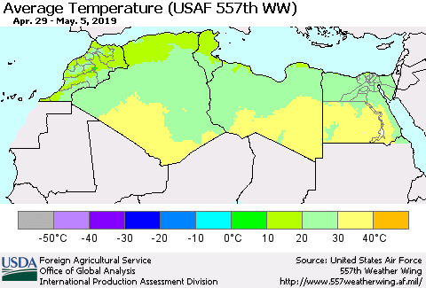 North Africa Average Temperature (USAF 557th WW) Thematic Map For 4/29/2019 - 5/5/2019