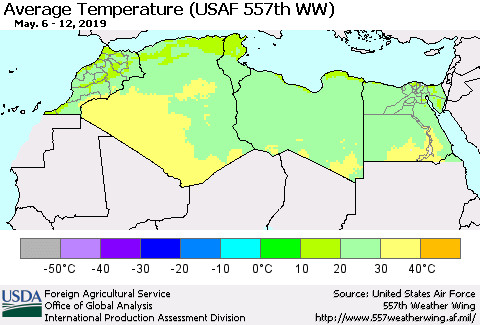 North Africa Average Temperature (USAF 557th WW) Thematic Map For 5/6/2019 - 5/12/2019