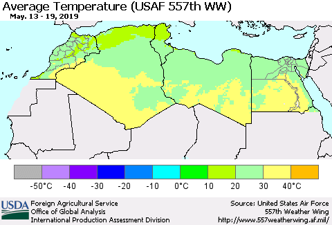 North Africa Average Temperature (USAF 557th WW) Thematic Map For 5/13/2019 - 5/19/2019