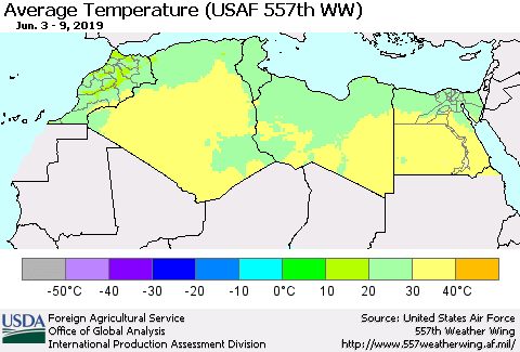 North Africa Average Temperature (USAF 557th WW) Thematic Map For 6/3/2019 - 6/9/2019