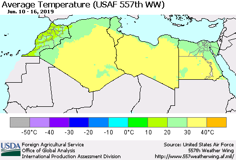 North Africa Average Temperature (USAF 557th WW) Thematic Map For 6/10/2019 - 6/16/2019