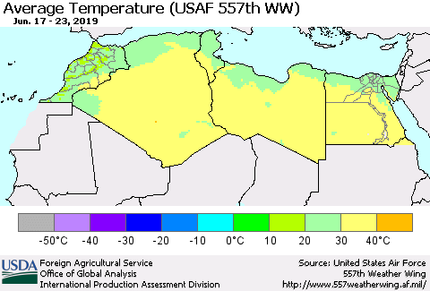 North Africa Average Temperature (USAF 557th WW) Thematic Map For 6/17/2019 - 6/23/2019