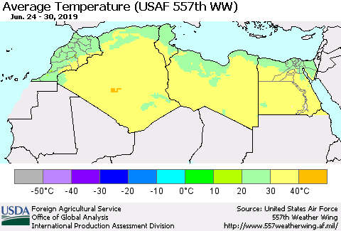 North Africa Average Temperature (USAF 557th WW) Thematic Map For 6/24/2019 - 6/30/2019
