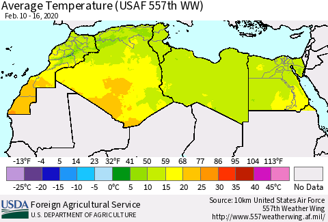 North Africa Average Temperature (USAF 557th WW) Thematic Map For 2/10/2020 - 2/16/2020