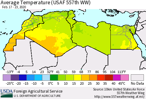 North Africa Average Temperature (USAF 557th WW) Thematic Map For 2/17/2020 - 2/23/2020