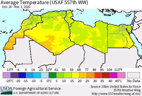 North Africa Average Temperature (USAF 557th WW) Thematic Map For 2/24/2020 - 3/1/2020