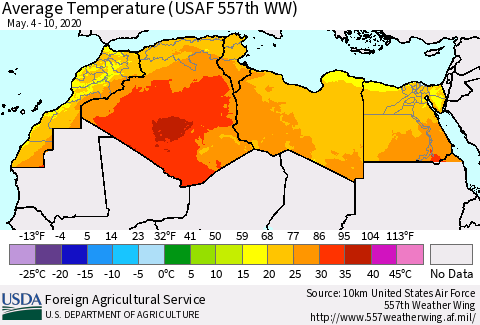 North Africa Average Temperature (USAF 557th WW) Thematic Map For 5/4/2020 - 5/10/2020