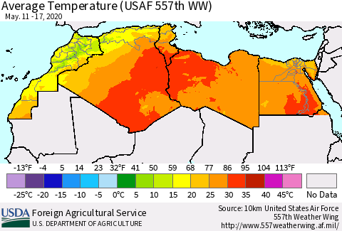 North Africa Average Temperature (USAF 557th WW) Thematic Map For 5/11/2020 - 5/17/2020