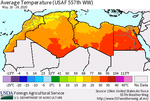North Africa Average Temperature (USAF 557th WW) Thematic Map For 5/18/2020 - 5/24/2020