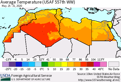 North Africa Average Temperature (USAF 557th WW) Thematic Map For 5/25/2020 - 5/31/2020