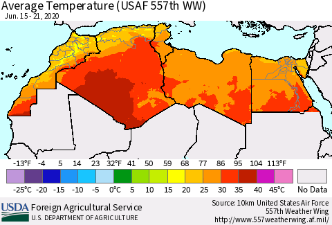 North Africa Average Temperature (USAF 557th WW) Thematic Map For 6/15/2020 - 6/21/2020