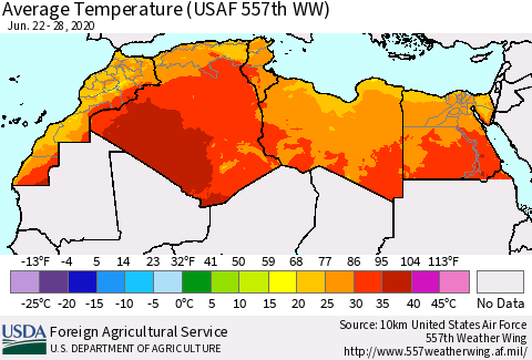 North Africa Average Temperature (USAF 557th WW) Thematic Map For 6/22/2020 - 6/28/2020
