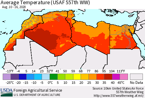 North Africa Average Temperature (USAF 557th WW) Thematic Map For 8/10/2020 - 8/16/2020