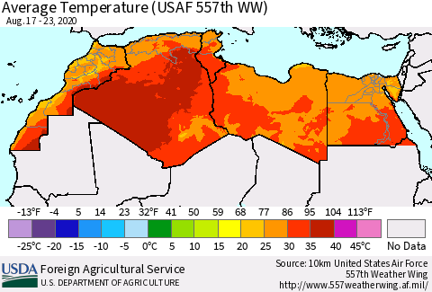 North Africa Average Temperature (USAF 557th WW) Thematic Map For 8/17/2020 - 8/23/2020