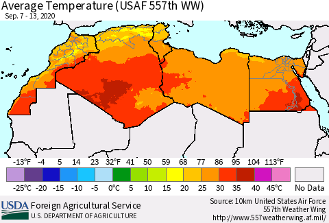 North Africa Average Temperature (USAF 557th WW) Thematic Map For 9/7/2020 - 9/13/2020