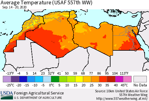 North Africa Average Temperature (USAF 557th WW) Thematic Map For 9/14/2020 - 9/20/2020