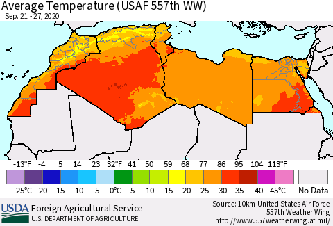 North Africa Average Temperature (USAF 557th WW) Thematic Map For 9/21/2020 - 9/27/2020