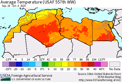North Africa Average Temperature (USAF 557th WW) Thematic Map For 9/28/2020 - 10/4/2020