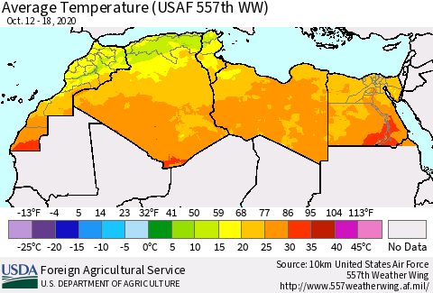 North Africa Average Temperature (USAF 557th WW) Thematic Map For 10/12/2020 - 10/18/2020