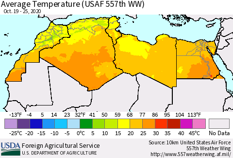 North Africa Average Temperature (USAF 557th WW) Thematic Map For 10/19/2020 - 10/25/2020