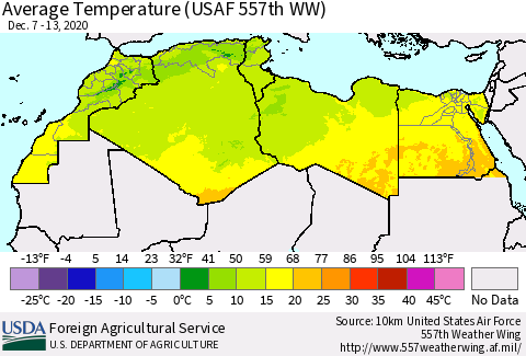 North Africa Average Temperature (USAF 557th WW) Thematic Map For 12/7/2020 - 12/13/2020