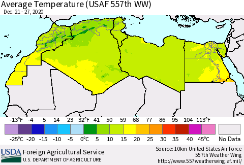 North Africa Average Temperature (USAF 557th WW) Thematic Map For 12/21/2020 - 12/27/2020