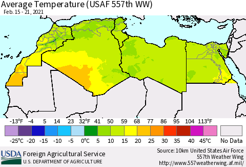 North Africa Average Temperature (USAF 557th WW) Thematic Map For 2/15/2021 - 2/21/2021
