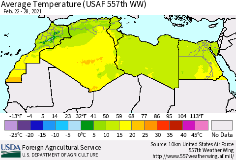 North Africa Average Temperature (USAF 557th WW) Thematic Map For 2/22/2021 - 2/28/2021